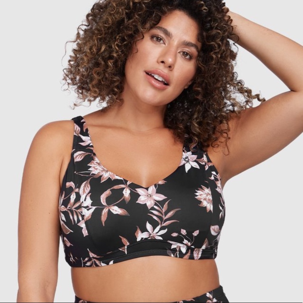 ARTESANDS RAPHAEL FLORAL SWIM BIKINI TOP MULTI-WAY BLACK PLUS SIZE 18 DD/DDD NEW